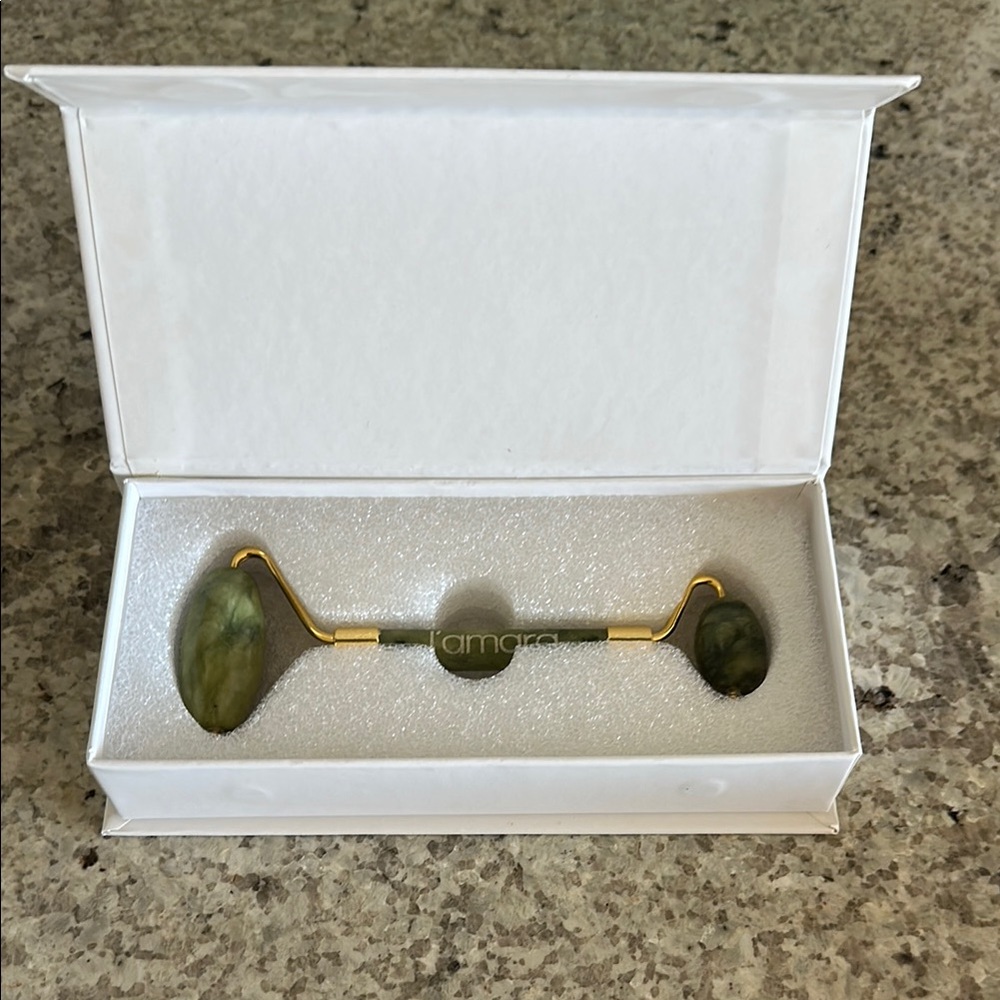 Jade Gemstone Green and Gold Facial Roller